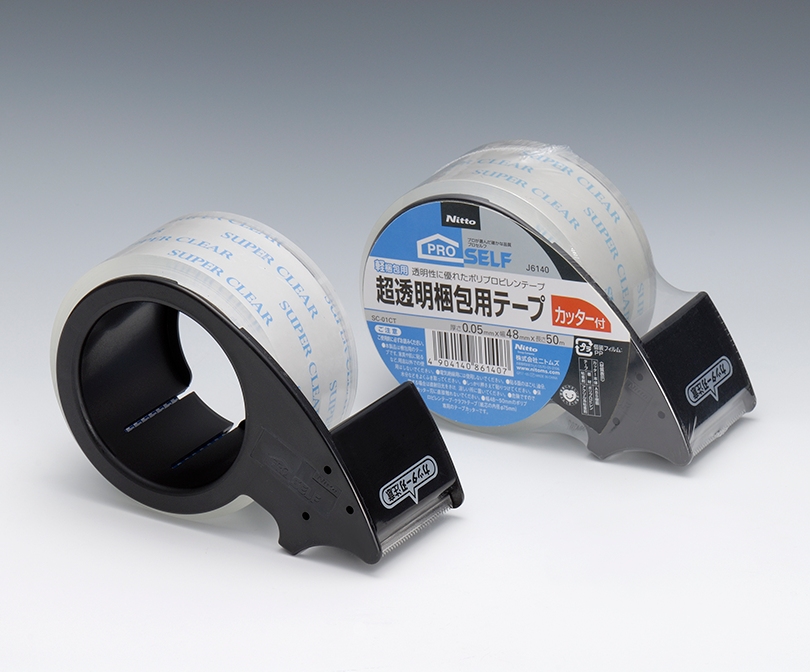 Ultra Transparent Adhesive Tape for Packing / Bundling Including Cutting Tool SC-01CT