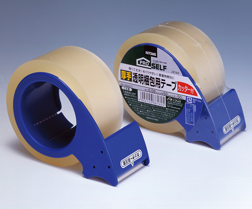 Thick and Transparent Adhesive Tape for Packing / Bundling Including Cutting Tool PK-3900CT