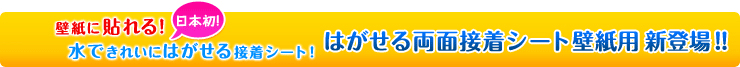 壁紙に貼れる！ ＜日本初＞水できれいにはがせる粘着シート！はがせる両面接着シート 壁紙用 新登場！